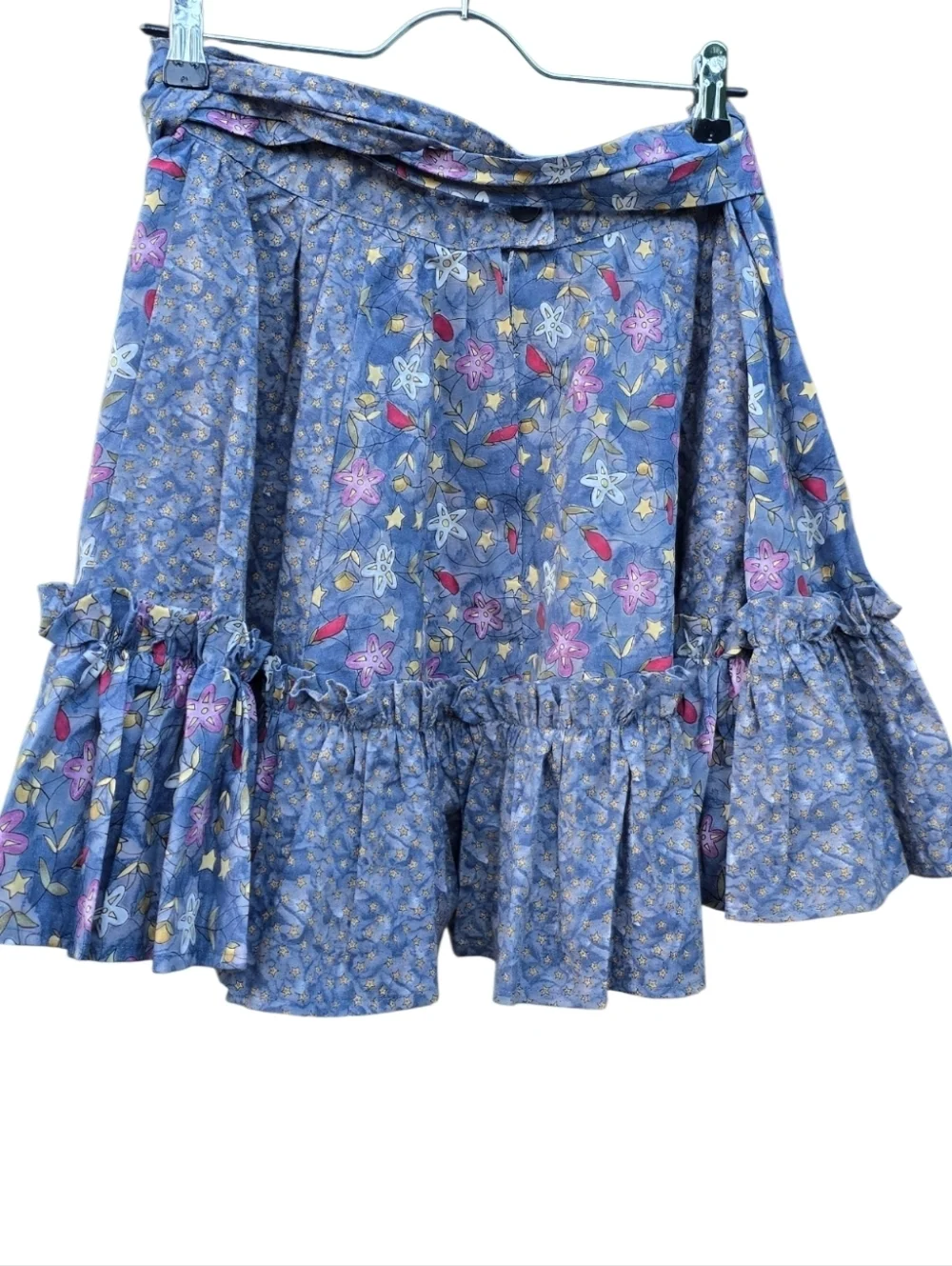 Vintage Floral Star Ruffle Mini Skirt with Matching Waist Bow